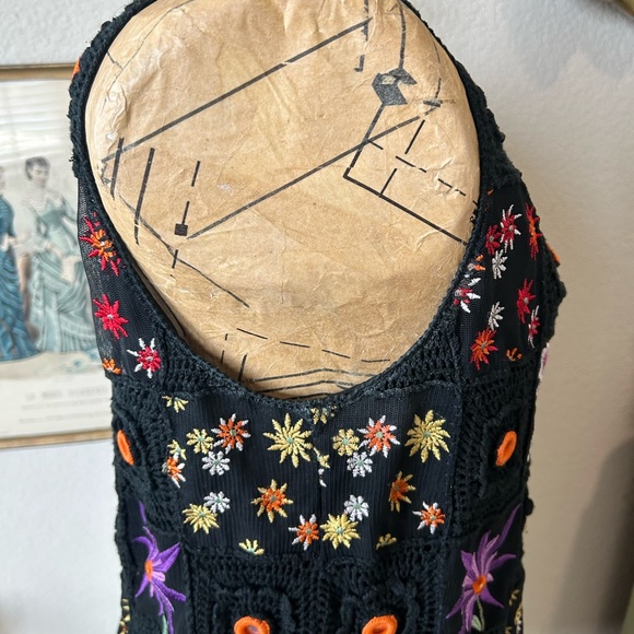 Jenni Max Y2K Black Colorful Crochet Embroider Sequin Silk Blend Boho Blouse XL - Picture 4 of 9